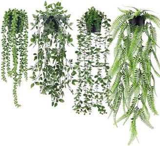 Der Rose 4 Pack Fake Hanging Plants Artificial Decor Faux Potted Greenery Hanging Plants Indoor for Room Home Shelf Outdoor Decor