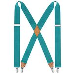 HISDERN Men's Braces with Very Strong 4 Clips Heavy Duty Suspenders X Style Aqua Adjustable Suspender Turquoise