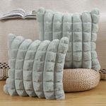 Madizz Faux Wool Light Grey Cushion Covers 18x18 inch, 45x45 cm, Set of 2 Super Soft Boho Throw Pillow Covers Decorative Textured Throw Pillows for Sofa Bedroom