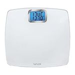 Taylor Precision Products Digital Scales for Body Weight, Extra High Accurate 440 LB Capacity, Unique Blue LCD, Bright White Finish Extra Large Platform, 12.2 x 13.5 Inches, White