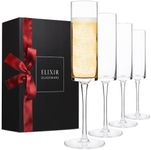 ELIXIR GLASSWARE Champagne Flutes, Edge Champagne Glass Set of 4 - Modern & Elegant for Women, Men, Wedding, Anniversary, Christmas, Birthday - 6oz, Premium Crystal