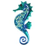 HONGLAND Seahorse Wall Art Metal Wall Art Blue Mosaic Glass Wall Decor Sculpture Hanging Ocean Decorations for Garden Wall Art Outdoor, Home, Fence,Livingroom, Indoor