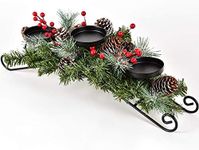 DearHouse Christmas Candle Holder Centerpiece, Pine Cones and Red Berry Table Centerpiece with 3 Candle Holders Table Accent Centerpiece for Festival Home Decoration 20" x 10" x 6"(L x W x H)