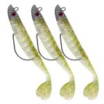 Dr.Fish 3pcs Soft Fishing Lures Jig Head with Paddle Tail Soft Fishing Lures 13CM 26g Fishing Accessories for Sea Fishing Bass Pike Trout Perch,Color: Green Back Yellow Belly