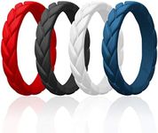 ROQ Silicone Rings for Women 1/2/4/6 Multipack of Thin Womens Silicone Rubber Wedding Rings Bands - Braided Flame Leaves Collection - Can Be Used as Stackable Rings 4 - 4.5 (15.3mm)