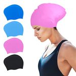 SUSNUAN Swimming Cap for Women and Men, Large Swimming Cap for Long hair Waterproof Silicone Swimming Hat for Long Hair, Adult Swimming Hat Swim Cap Pink 21 * 26CM