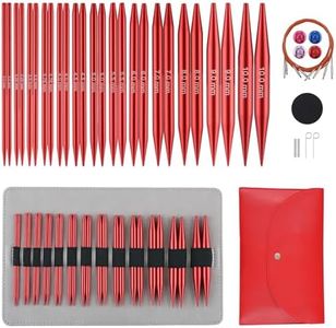 Interchangeable Circular Knitting Needles Set Sizes US 2.5, 3, 4, 5, 6, 7, 8, 9, 10, 10.5, 11, 13, 15 with Cables, Accessories and Case (Rose Red)