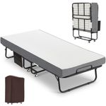 Folding Bed with Mattress, 190 x 100 cm Portable Fold Up Bed with 13cm Thick Luxurious Memory Foam Mattress, Space Saving with Wheels and Fabric Storage Bag for Bedroom and Office, Load Capacity 200kg