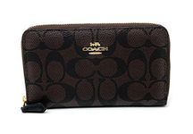 Coach Medium Zip Around Wallet in Signature Canvas, Brown/Black, One Size, Wallet