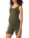 POSHDIVAH Women's Maternity Bodysuit Pregnancy Shapewear Sleeveless Scoop Neck Tank Top Shorts Romper Jumpsuit for Photoshoot Yoga Green Medium