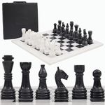 Radicaln Marble Chess Set with Storage Box 15 Inches White and Black Handmade 1 Chess Board with 32 Chess Pieces - Ideal Travel Chess Set for 2 Player Games for Adults - Board Games