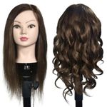 Mannequin Head 16"-18" Female 100% Human Hair Hairdresser Cosmetology Mannequin Head Manikin Head Training Head Hair Doll Head with Table Clamp Holder