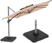 PHI VILLA 10FT Large Cantilever Patio Umbrellas with Base, Outdoor Square Double Top Market Umbrella with 360-degree Rotation, Aluminum Hanging Offset Umbrella for Garden Poolside Yard, Beige