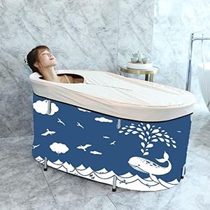 BDL Foldable Bathtub Portable Soaking Bath Tub,Eco-Friendly Bathing Tub for Shower Stall,Thickening with Thermal Foam to Keep Temperature (Whale Blue B)