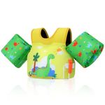 MoKo Toddler Swim Vest for Kids, Arm Floaties for Toddler 20-50 lbs, Water Wings with Emergency Whistle, Cute Arm Band Pool Floaties Swim Training Equipment for Pool, Yellowish Green Dinosaur