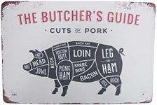 TG,LLC Treasure Gurus Retro Metal Cuts of Pork Butcher's Guide Sign Vintage Man Cave Bar Pub Wall Art Restaurant Decor