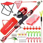 DaddyGoFish Kids Fishing Pole - Rod Reel Combo Tackle Box Starter Set - First Year Small Dock Gear Kit for Boys Girls Toddler Youth Age Beginner Little Children Junior Anglers (Red, 5ft)