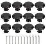 Cabinet Knobs, 12Pcs Round Mushroom Drawer Knobs, Matted Black Drawer Handles Hardware Aluminum Alloy Modern Drawer Dresser Knobs Single Hole Cupboard Knobs Round Knobs for Kitchen Door Bathroom