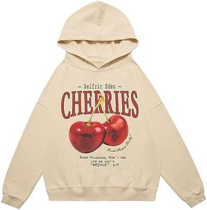 Aelfric Eden Cherry Graphic Hoodies Streetwear Hooded Sweatshirt Pullover Hip Hop Fashion Hoodies Apricot X-Small