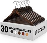 ZOBER 30 Pack, Heavy Duty, Non Slip Wooden Hangers for Coats, Jackets, Suits, & Pants - Clothes Hangers for Closet W/Bar and Notches