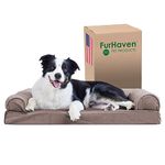 Furhaven Pet Dog Bed | Cooling Gel Memory Foam Faux Fur & Velvet Traditional Sofa-Style Living Room Couch Pet Bed w/Removable Cover for Dogs & Cats, Driftwood Brown, Large