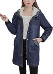 Flygo Women's Warm Sherpa Lined Hooded Long Denim Jean Jacket Overcoat (Medium, Blue)