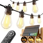 addlon 96+6FT Solar String Lights Outdoor Waterproof with Remote&USB Port Solar Patio Lights Long Last for 20+Hrs, 3 Light Modes, Dimmable Solar Lights for Outside Backyard Garden Party (34 Bulbs)
