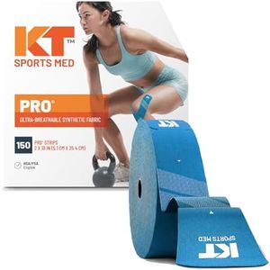 KT Tape, Pro Synthetic Kinesiology Athletic Tape, 150 Count, 10" Precut Strips, Laser Blue