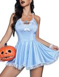 Avidlove Women Sexy Lingerie Cosplay Lingerie Set Contrast Lace Maid Costume Set Blue Plaid Medium