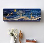 DARSHANAM WORLD Beatiful Designer Ac Cover// Cutest Printed Air Conditioning Dust Cover For Indoor & All Type AC Split Covers// Colorfull Folding Designer Ac Cover (Blue & Golden Deer 1.5 Ton)