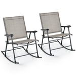 Tangkula Folding Rocking Chair Set of 2, Patio Rockers with Breathable Seat Fabric & Sturdy Metal Frame, Smooth Rocking Motion, Heavy-Duty Outdoor Rocker for Backyard, Front Porch, Poolside (1, Grey)