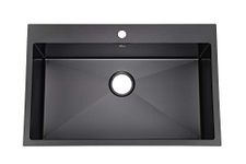 Yutong 31" x 20" Top-Mount/Drop in SS304 Stainless Steel Kitchen Black Sink Single Bowl with Black Strainer