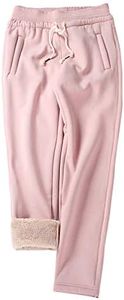 Gihuo Women's Sherpa Lined Sweatpants Winter Warm Fleece Lined Sweatpants with Pockets Fleece Jogger Pants Athletic (2# Pink, Small)