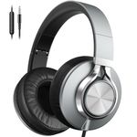 Ailihen Wired Headphones with Microphone and Volume Control, Over-Ear Foldable Corded Stereo Headsets for Teens Adults 3.5mm for Computers, Chromebooks, Tablets (Grey)