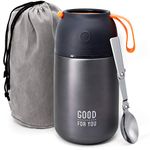 GOOD FOR YOU - Thermal Food flask for hot food, Soup containers, ideal as a thermal lunch box, soup flask or food warmer lunch box - Stainless Steel insulated hot food flask - Grey