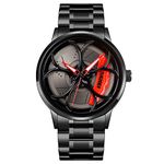 SKMEI Stainless Steel Men Analogue Watch New Wheels Rolling Creative Fashion Che Youhui League Fans Butterfly Double Snap Gift Wristwatch - 1990, Black Dial, Black Band