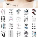 Temporary Tattoo Stickers for Women,Fake Tattoos Waterproof Body Art Arm Sketch Tattoo Stickers dream catcher peacock feather Words flower 3D Realistic Tatoo Stickers for Women and men (20 Sheets)