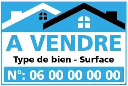 Panneau Immobilier Personnalisable à Vendre avec Oeillets aux 4 coins - Bleu - Plastique rigide AKILUX 3,5mm - Dimensions 600x400 mm - Protection Anti-UV
