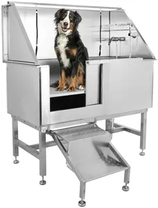 Towallmark Dog Grooming Tub, 50" L Pet Wash Station, Professional Stainless Steel Pet Grooming Tub with Ramp, Faucet, Sprayer, and Drain Kit