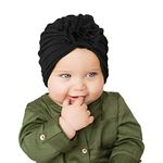 SYGA Unisex Baby Cap Nylon Cotton Flower Turban Hat Soft,Stretchable for Baby Cap 0-3 Years Black