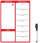 TMS Magnetic Weekly Planner and Dry Wipe Pen, Meal Planner and Shopping List, Fridge Whiteboard for Meal Prep, Notes and Reminders, Daily Plan - Dry Erase Memo Board, Kitchen or Office (Red, A4)