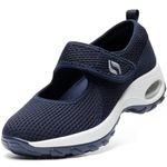 STQ Trainers Womens Comfortable Orthopedic Shoes Arch Support Walking Shoes Adjustment Mary Jane Shoes Navy 6 UK