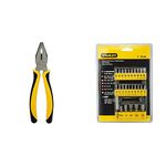 STANLEY 70-482 Sturdy Steel Combination 8-inch Plier with STANLEY 68-071-23 Insert Bit Chrome-Vanadium Screwdriver Set (Pack of 26)