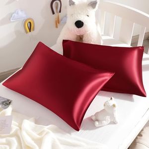 NTBAY Silk Satin Toddler Pillowcases, Small Pillow Case Pillow Cover 14x20 Inches with Envelope Closure, Soft and Silky Cooling Travel Pillow Covers for Nursery, Kids, Boys and Girls, Wine Red, 2 Pack