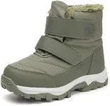 UBFEN Boys Girls Snow Boots Kids Winter Warm Outdoor Slip Resistant Cold Weather High Top Shoes F/Olive Green Color Size US 9 Toddler