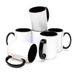 SDN Custom 15 oz AAA Coated White Sublimation Ceramic Mug with Inner Color and Black Handle - Blank Ceramic Coffee Cups Set for Printing and DIY Gifts – Oven and Mug Press Compatible (6 Pack)