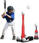 KIZJORYA T Ball Set, Tee Ball Set for Kids 3-5 with 6 Large Baseballs & Automatic Pitching Machine & Adjustable Batting Bat, Outdoor Games Sports Toy Gift for Toddlers Boys Girls Ages 5-8 8-12