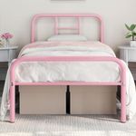 Yaheetech Single Metal Bed Frames with High Headboard Strong Iron Platform Bed for Home,Ground clearance: 32 cm/Pink/3ft