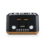 Salter EK5823BLK Toronto 4-Slice Toaster – Wide Slots, 6 Browning Levels, Removable Crumb Tray, Defrost, Reheat, Cancel, Self-Centring Function, High-Lift Eject, 1630 W, Wood Effect/Black, Plastic