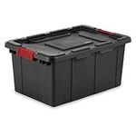 Sterilite 14649006 15-Gallon Industrial Tote with Red Latches, Black, 6-Pack